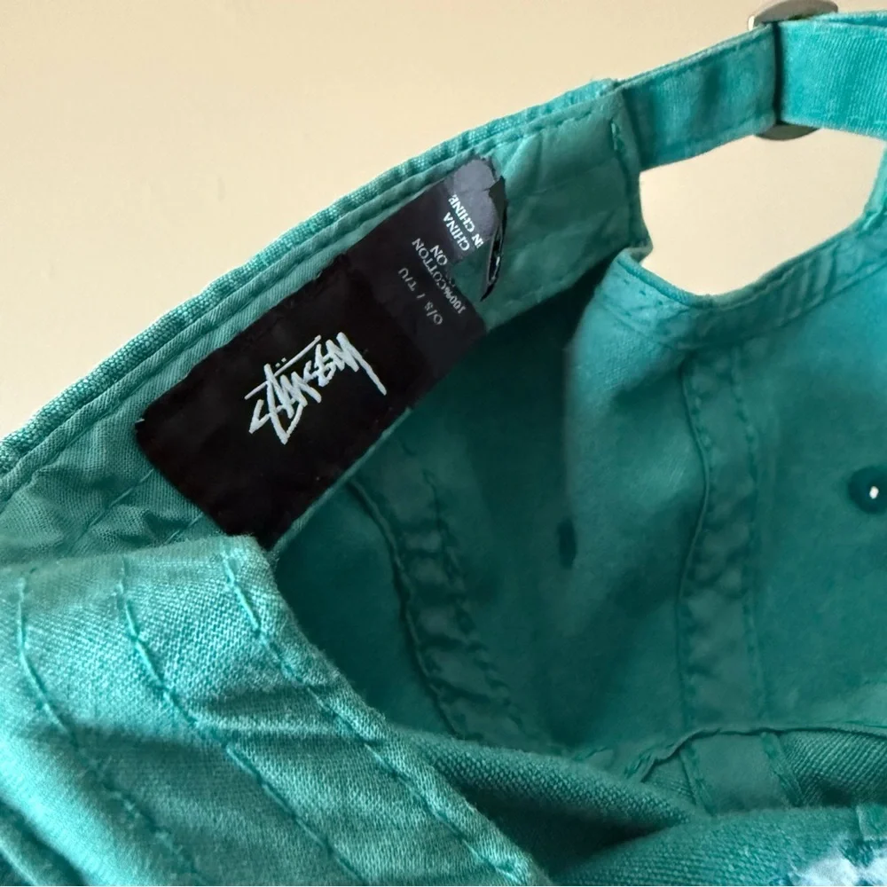 Stussy Core Embroidered 6 Panel Green Baseball Cap Dad Hat Vintage Wash - Picture 6 of 9